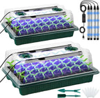 Seed Starter Tray Set with High Dome Germination Kit - 80 Cells, 4 LED Grow Lights, Smart Timer, and 3 Modes for Home Gardening (2 Pack)