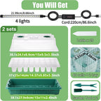 Seed Starter Tray Set with High Dome Germination Kit - 80 Cells, 4 LED Grow Lights, Smart Timer, and 3 Modes for Home Gardening (2 Pack)