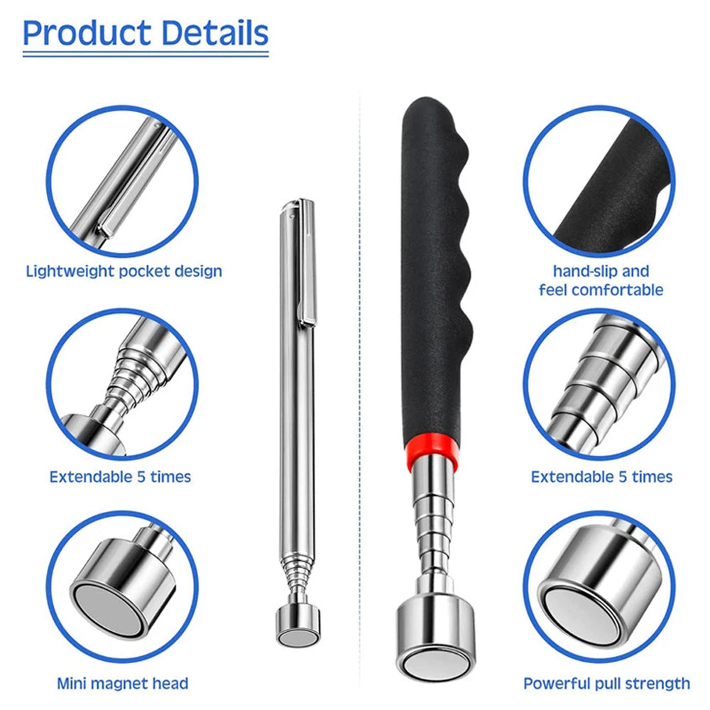 Telescopic Magnetic Iron Retrieval Tool with LED Illumination for Enhanced DIY Applications