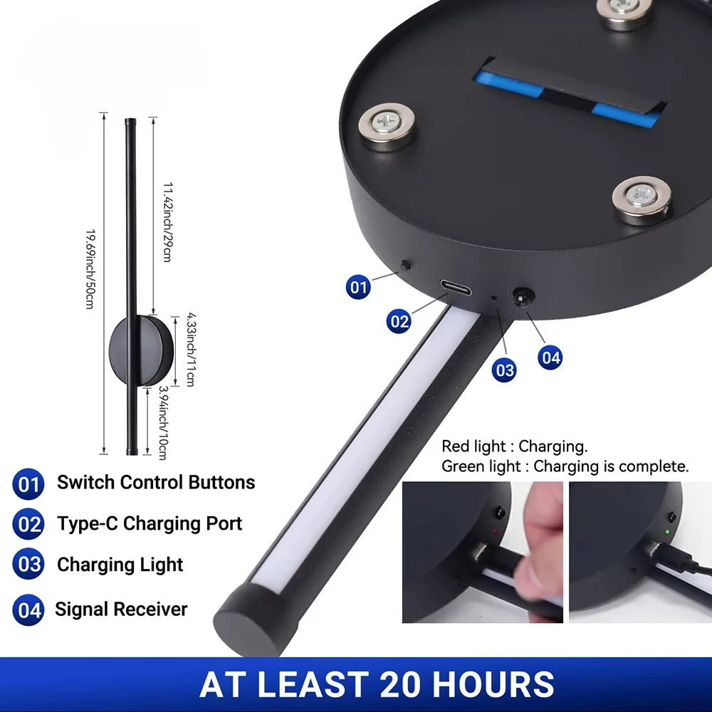 Magnetic Rechargeable 50 LED Wall Lamp in Black and Gold for Living Room, Bedroom, Hallway, Study, Stairwell, and Cloakroom - Wireless Lighting Solution