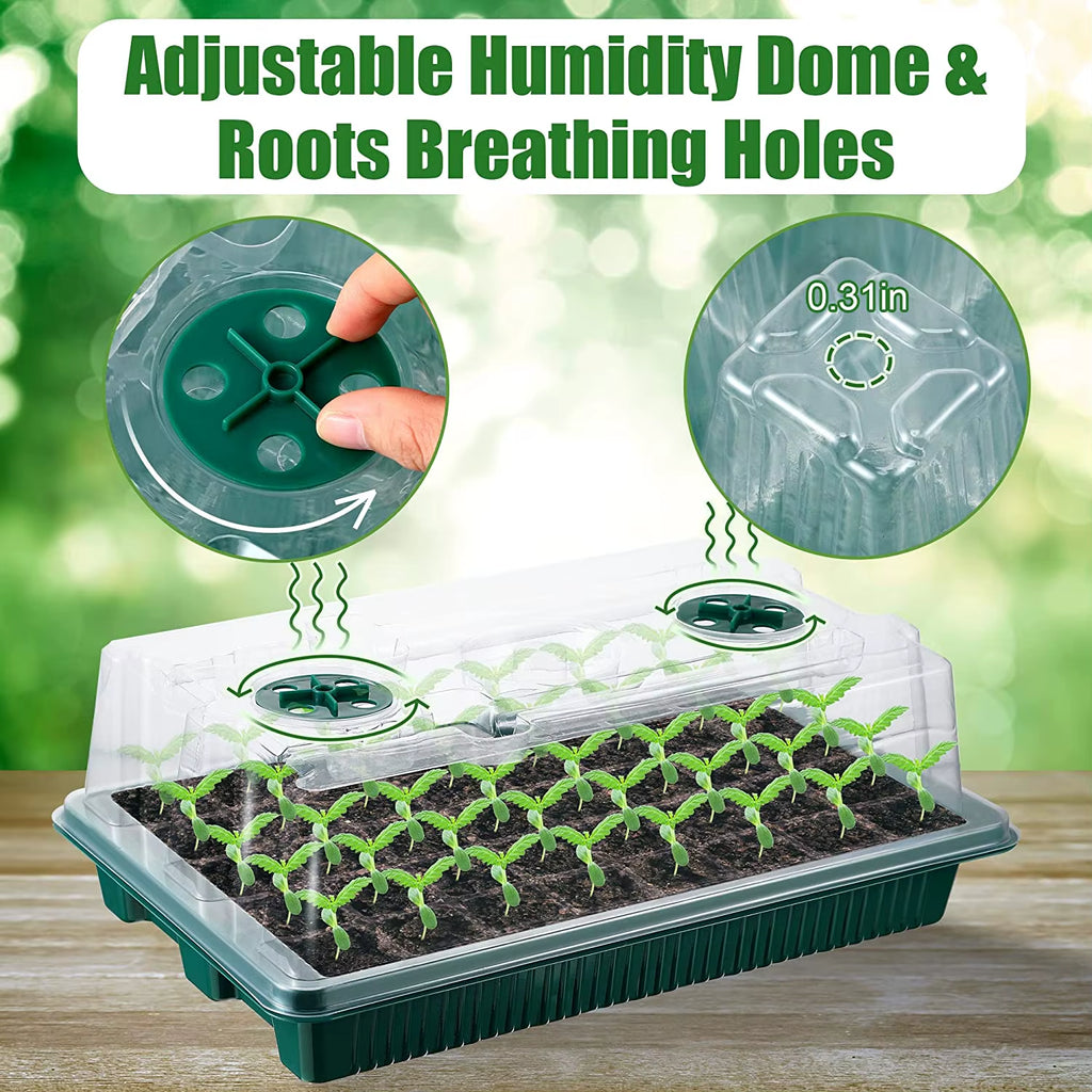 Seed Starter Tray Set with High Dome Germination Kit - 80 Cells, 4 LED Grow Lights, Smart Timer, and 3 Modes for Home Gardening (2 Pack)