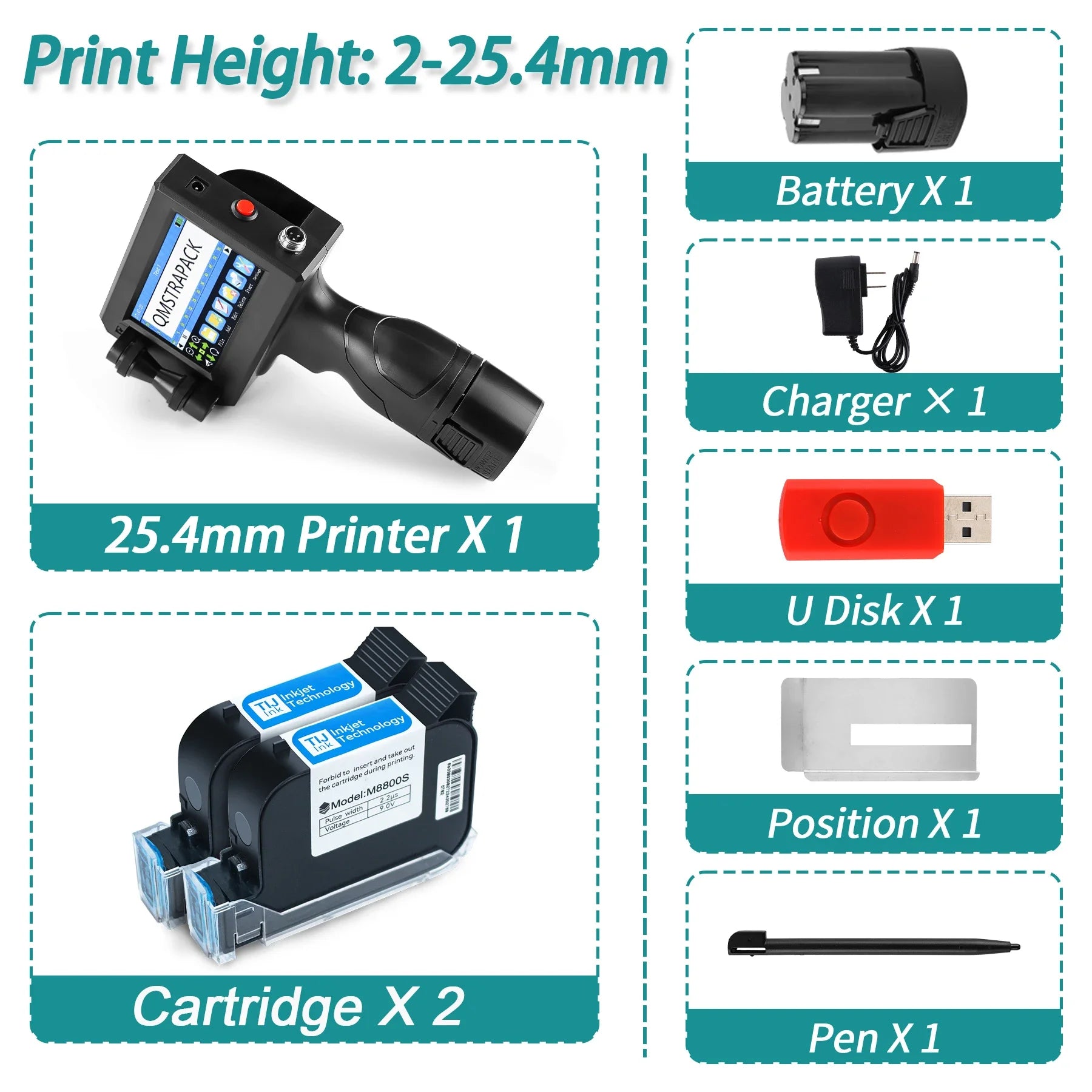 Professional Handheld Inkjet Printer 12.7mm with Fast-Drying Ink for Text, QR Code, Barcode, Batch Number, Logo, and Date Label Printing