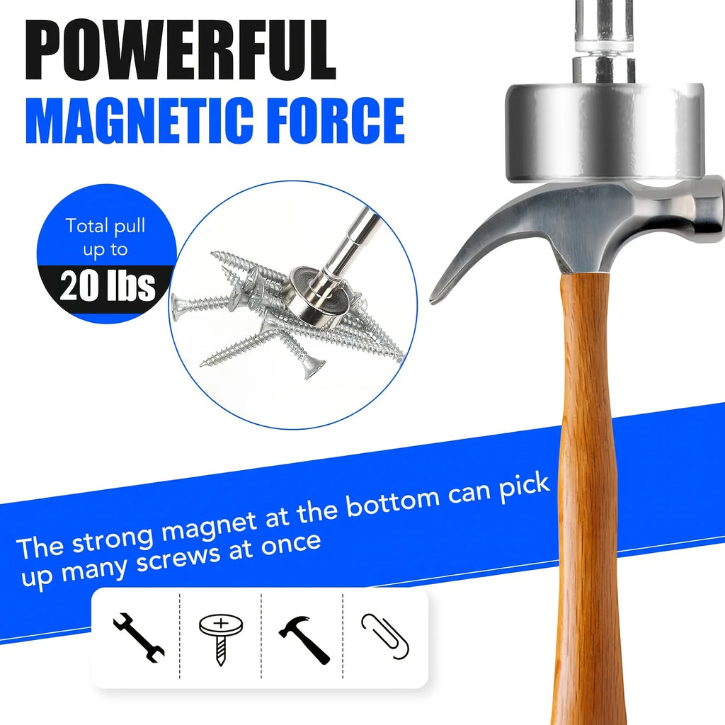Telescopic Magnetic Iron Retrieval Tool with LED Illumination for Enhanced DIY Applications