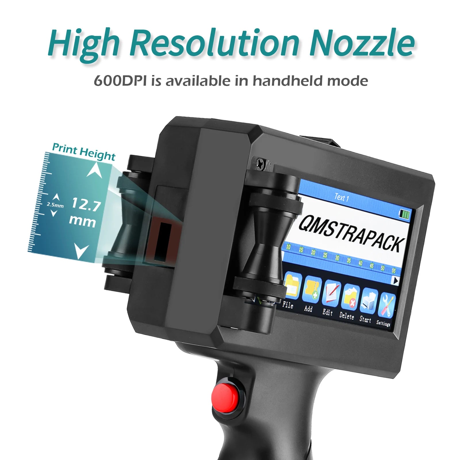 Professional Handheld Inkjet Printer 12.7mm with Fast-Drying Ink for Text, QR Code, Barcode, Batch Number, Logo, and Date Label Printing