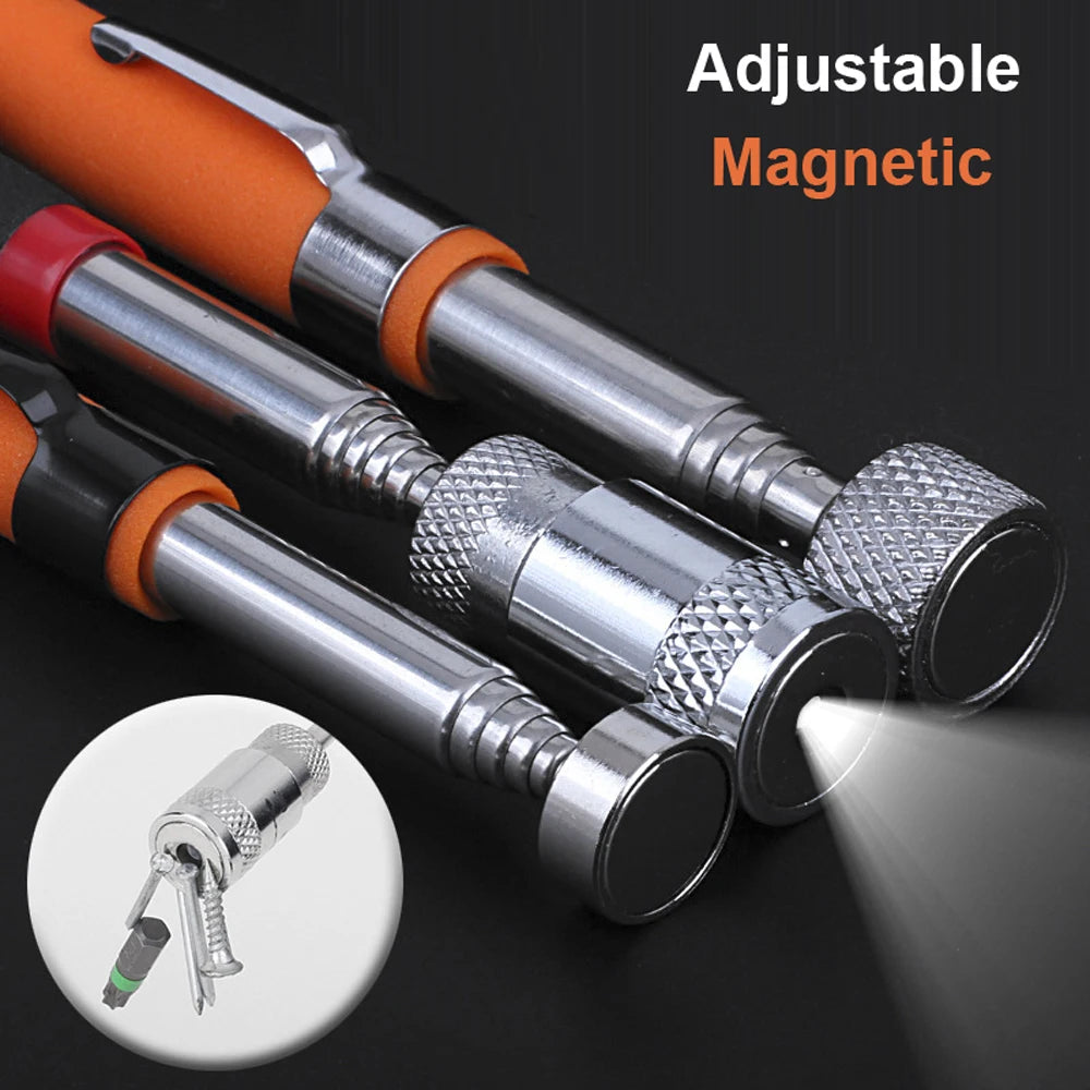 Telescopic Magnetic Iron Retrieval Tool with LED Illumination for Enhanced DIY Applications